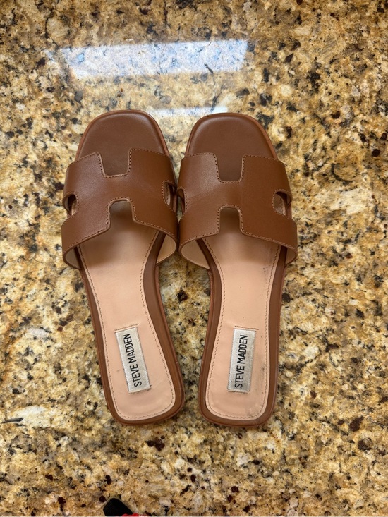 Steve Madden Shoes - Steve Madden Tan Brown Leather Slide Mules